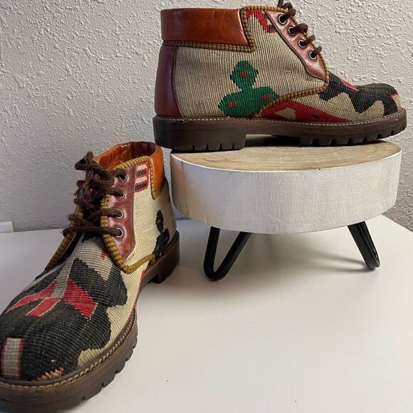 Vintage Cosmos Kilim Turkish Leather Ankle Combat Boots Size 9 EUC - Picture 5 of 7